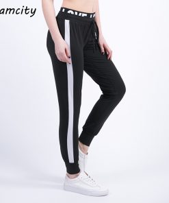 Women LOVE Letter Sweatpant Side Stripe Harem High Waist Loose Casual Drawstring Jogger Pant Black with White Female Trousers