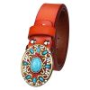Women belt Genuine leather belt cowskin gem turquoise pattern arabesque retro woman decorative belt lady