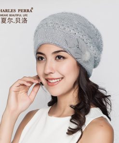 Charles Perra Women Knitted Hats Winter Thicken Double Layer Elegant Casual Wool Blend Women's Hat Thermal Female Beanies D303