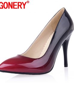 EGONERY shoes 2018 patent leather women high heels footwear pointed toe high-heel woman shoes plus size candy color high quality
