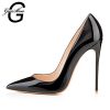 GENSHUO Woman High Heel Pumps Office Black shoes Pointed Toe Patent Leather Women Wedding Shoes Bride 12CM Women Stilettos heels