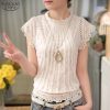 New 2018 Summer Fashion elegant solid Women Blouses Petal Sleeve Lace Chiffon O-neck Plus Size Shirt Tops 01C 35