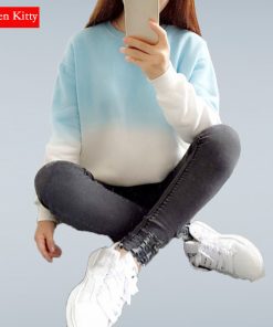 Alien Kitty New Harajuku Hoodies Thick Fleece Gradient Color Loose Casual Sweatshirt Women Sweatshirts Tracksuit Moletom