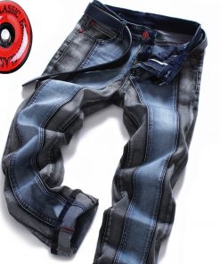 2018 Winter Color Block Men's Jeans pants Slim straight Fashion Brands Rock Elastic designer jeans for Men