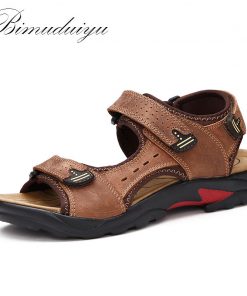 BIMUDUIYU Quality Mens Sandals Genuine Leather Fashion Summer Leisure Beach Men Shoes Casual Shoes Large Size 38-48 Men's Sandal