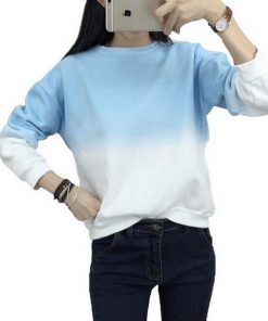 Fashion Long Sleeve Sweatshirts Slim Autumn Moletom Round Neck Gradual Change Printing Sudadera M-XXL Loose Women Sweatshirt