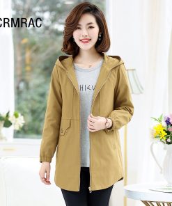 Women jacket Slim spring autumn Solid color Coats Long sleeve Hooded jacket Women 1935