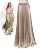 Spring Autumn Fashion Elegant Metal Elastic Waist Long Pleated Skirts 2017 Bright Satin Ladies Maxi Long Tulle Women's Skirts