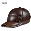 HL102 genuine leather men baseball cap hat CBD high quality men's real leather adult solid adjustable men's hats caps