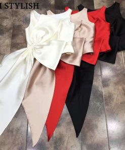 [New Sale] 2019 Spring and Summer Women Blouse New High-end Pure Color Satin Folds Irregular Shirt Zipper Top Plus Bow 3 colors