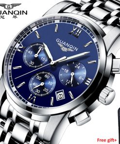Fashion Watch men Luxury top brand GUANQIN Steel men watch luminous waterproof Wristwatch multifunction Men Clock quartz watch