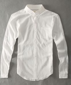 Zecmos Cotton Linen Men Shirts White Grandad Chinese Collar Casual Shirts For Men