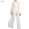 Women Jumpsuits Long Pants Romper Chiffon Ruffle Flare Long Sleeve Party Jumpsuits Black White Wide Leg Jumpsuit Evening Outfits