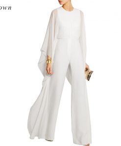 Women Jumpsuits Long Pants Romper Chiffon Ruffle Flare Long Sleeve Party Jumpsuits Black White Wide Leg Jumpsuit Evening Outfits