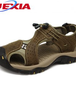 Brand Toe Protect Outdoor Casual Driving Beach Men Sandals Flat Quality Summer Leather Soft Sole Men Shoes Plus Size 46 Sandales
