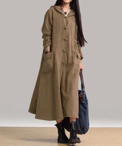 ZANZEA Women Dress 2019 Autumn Vintage Casual Loose Long Dresses Ladies V Neck Long Sleeve Hooded Cotton Vestidos Oversized