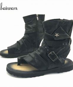 Mabaiwan Fashion Summer Punk Style Men Sandals Gladiator Motorcycle Boots Black Casual Flats Shoes Ankle Boots Sandalias Hombres