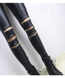 2019 Women Leggings with three zippers patchwork leggins punk rock trousers Skinny pants