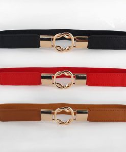 Free Shipping Fashion women's belt elastic waistband gold circle buckle small belts red thin cummerbund woman belt strap brown