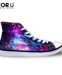 FORUDESIGNS Fashion Women Casual Galaxy Shoes Vulcanized High-Top & Low Canvas Shoes,Ladies Flats Female Lace-up Shoes for Girl