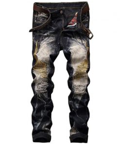 Men jeans 2019 new high quality holes jeans men Casual straight ripped jeans for men embroidery denim trousers jeans
