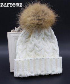 2018 Winter Autumn Wool Knitted Beanies Women's Hat 100% Real Raccoon Fur Pompom Beanie Hats For Women
