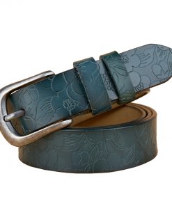 Wholesale Price Cowhide Flower Leather Women Belt Fashion Vintage Embossing Belts for Women Strap Girl's Cintos 8 colors