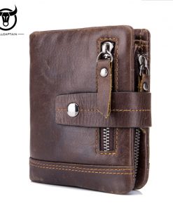 BULL CAPTAIN 2017 Genuine Leather Men's Wallet Bifold Purses Multifunction Male Purse Card ID Holder European Style Zipper Hasp