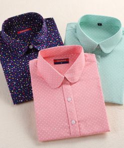 2019 Plus Size Polka Dot Cotton Women Blouses Shirt Long Sleeve Women's Shirts Turn Down Collar Cotton Casual Blouse Women Top