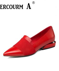 Aercourm A 2019 Women Genuine Leather Shoes Low Heel Women Shoes Heel Black Shoes Office Lady Sexy Party Shoes Big Size 34-43