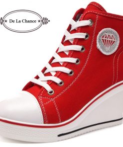 Women's Shoes Hidden Wedge Heel Shoes 2018 Women Casual Shoes Canvas Sneakers High Top Breathable Platform Chaussure Femme