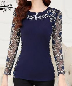 New 2018 Fashion High Quality Women's plus size lace blouse shirts ladies long sleeve slim Lace patchwork women Tops 160F 20