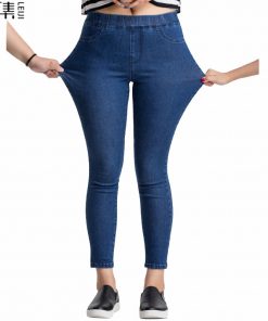 Women Jeans Plus Size Casual high waist summer Autumn Pant Slim Stretch Cotton Denim Trousers for woman Blue black 4xl 5xl 6xl