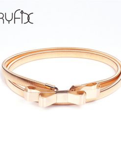 2019 Hot sales women belt metal bow thin elastic belt golden /sliver elastic waistband chain BL01