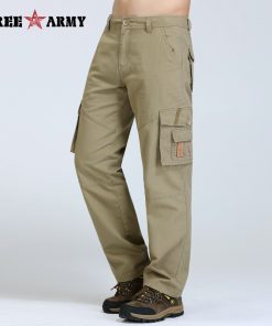 Freearmy Denim Pocket Man Pants Khaki Casual Men Jeans Loose Straight Male Cotton Trousers For Men Overalls Autumn Pants Style