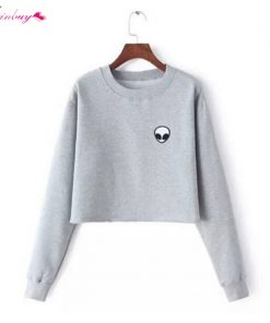 Alien Printed Hoodies Casual Pullover Long Sleeve Top 2018 New O Neck Solid Women's Sweatshirt Cotton Hoodies S-XL Gray Black