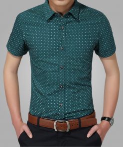 2018 New Men Shirts Brand Turn-down Collar Slim Fit Mens Chemise Homme Casual Summer beach Dot Shirt Short Sleeve Printed 5XL