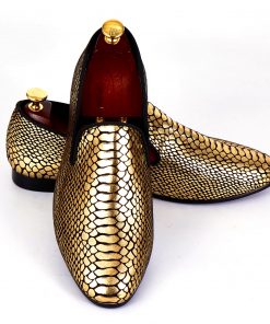 Harpelunde Men Formal Shoes Gold Snake Skin Paisley Wedding Shoes Fashion Designer Loafers Size 7-14