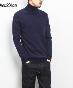 ZhenZhou Solid Slim Fit Pullover Men Knitwear Mens Sweaters 2018 M-5XL Knit Turtleneck Male Sweater Men Clothes
