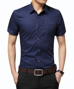 2018 Summer New Men's Shirt Brand Luxury Men Cotton Short Sleeves Dress Shirt Turn-down Collar Cardigan Shirt Men Clothes
