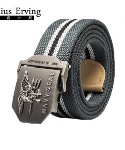 2017 Brand Mens Belt Navy Seal Metal Smooth Buckle Striped Canvas Belt Knit Strap Military Belts Eagle Waist Cinto Unisex