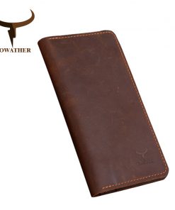 COWATHER high quality cow genuine Crazy horse leather men wallets 2019 long style two color fashion male purse 103 free shipping