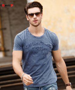 GustOmerD Water Washed 2017 New Fashion Design Mens T-shirts Embroidery Short Sleeve O Neck Tops Tees Cotton Casual T Shirt Men