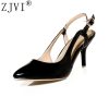 ZJVI Women slingbacks pointed toe pumps Woman thin heels patent PU Pumps 2019 summer autumn casual shoes womens party shoes