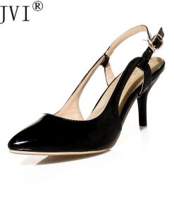 ZJVI Women slingbacks pointed toe pumps Woman thin heels patent PU Pumps 2019 summer autumn casual shoes womens party shoes