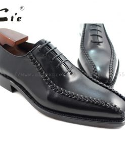 cie Square Toe Solid Black Men Genuine Leather Outsole Breathable Goodyear Welted Dress Oxfords Business Formal Shoes No.OX223
