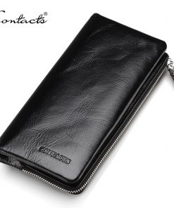 CONTACT'S 2018 New Classical Genuine Leather Wallets Vintage Style Men Wallet Fashion Brand Purse Card Holder Long Clutch Wallet