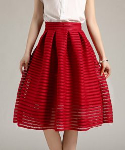 2017 Large Size Summer Style Vintage Skirt Solid Reds Women Skirts Casual Hollow out fluffy Pleated Female Ball Gown long skirts
