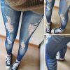 women's jeans Mid waist Trousers Look Skinny Jeggings Tights Pants Trousers Blue Ripped jeans for women 2017 hot sale Denim jea