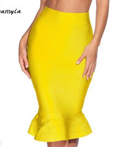 Seamyla 2019 New Bandage Skirts Knee Length Stretchy Mermaid Skirts Sexy Bodycon Winter Clubwear Women Skirts Red Black Blue